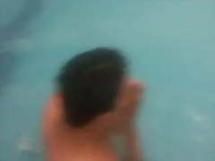 Desi girl enjoyed by her colleagues in pool.